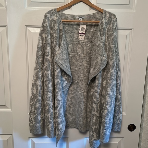 Bar III Sweaters - Bar III Grey Animal Print Drape Open Cardigan